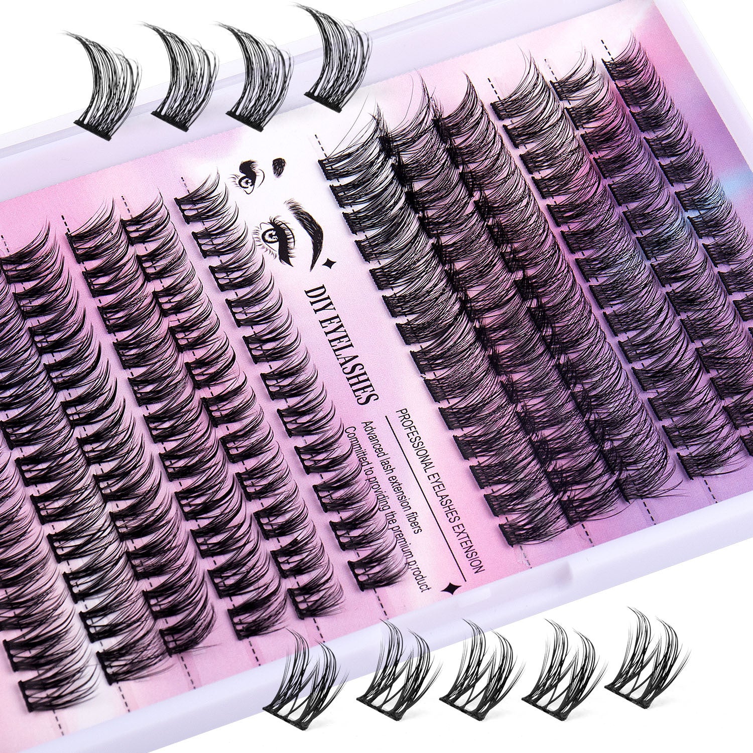 DIY Cluster Lash Extensions Kit – 72H Waterproof Hold, Salon Quality At-Home Lashes with Bond & Seal, Reusable Individual Lash Clusters 8–16mm, Gentle & Easy to Apply