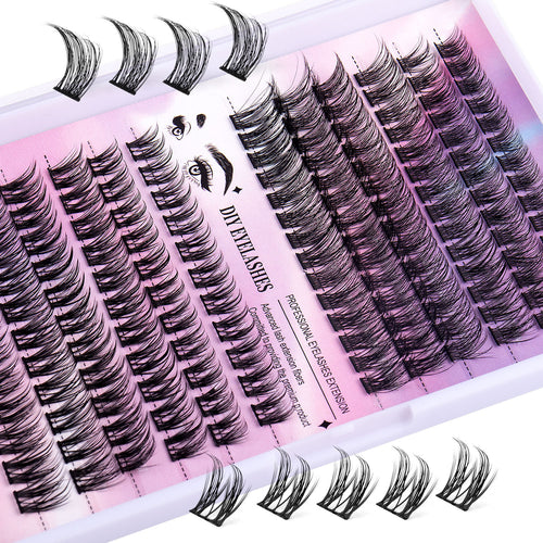 DIY Cluster Lash Extensions Kit – 72H Waterproof Hold, Salon Quality At-Home Lashes with Bond & Seal, Reusable Individual Lash Clusters 8–16mm, Gentle & Easy to Apply