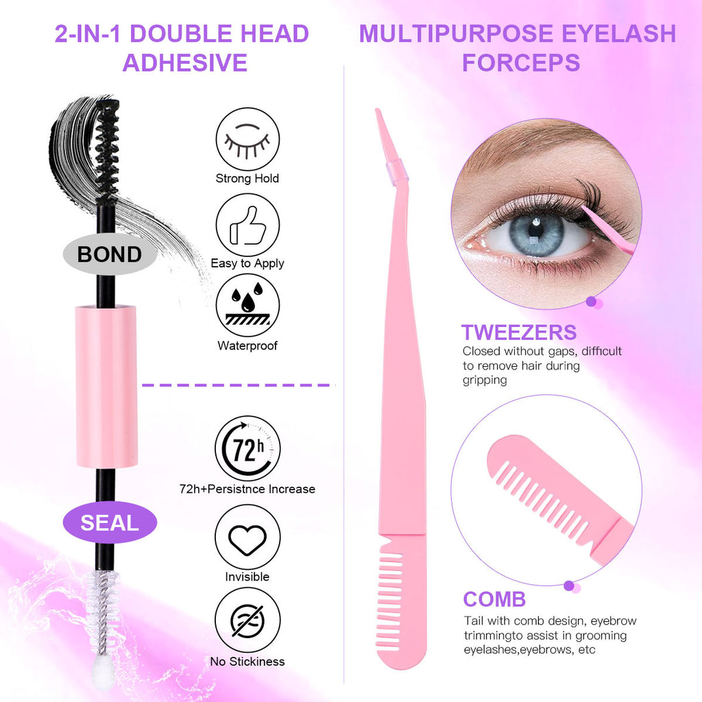 DIY Cluster Lash Extensions Kit – 72H Waterproof Hold, Salon Quality At-Home Lashes with Bond & Seal, Reusable Individual Lash Clusters 8–16mm, Gentle & Easy to Apply