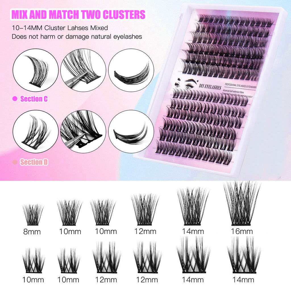 DIY Cluster Lash Extensions Kit – 72H Waterproof Hold, Salon Quality At-Home Lashes with Bond & Seal, Reusable Individual Lash Clusters 8–16mm, Gentle & Easy to Apply